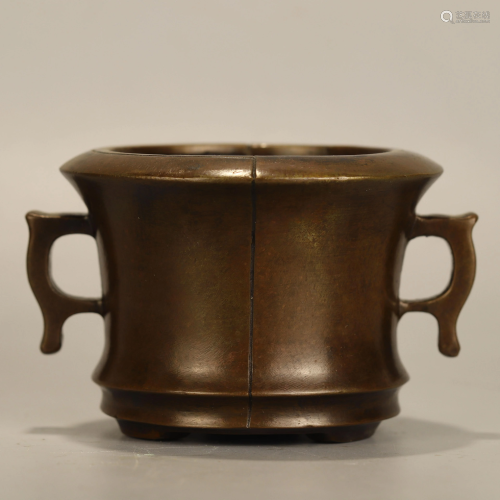 A Chinese Double Ears Three-legged Copper Incense