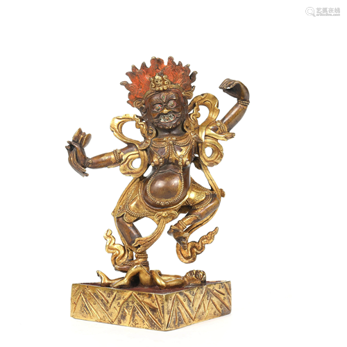 A Chinese Gild Copper Statue of Mahakala