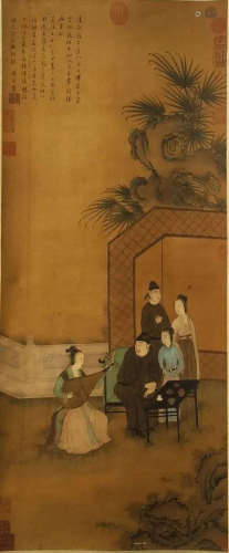 A Chinese Painting Silk Scroll, Tang Yin Mark