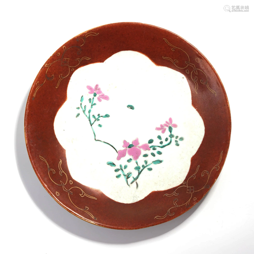 A Chinese Purple Gold Glaze Famille Rose Gild Floral