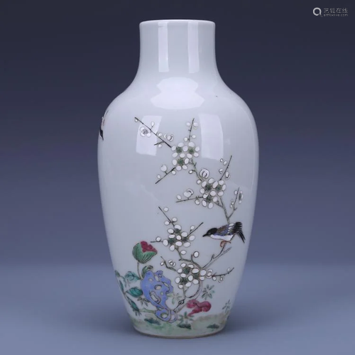 A Chinese Famille Rose Porcelain Plum Blossom Jar