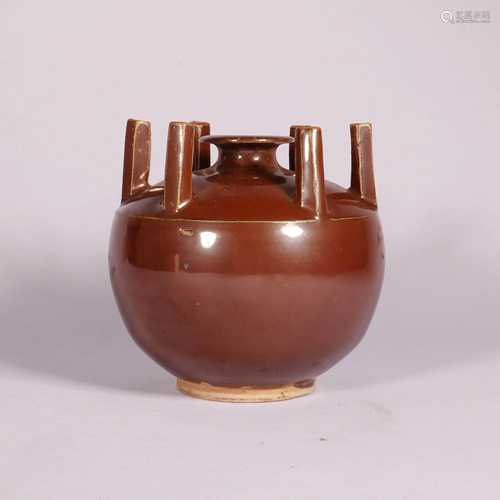 A Chinese Purple Gold Glazed Porcelain Six Holes Vase