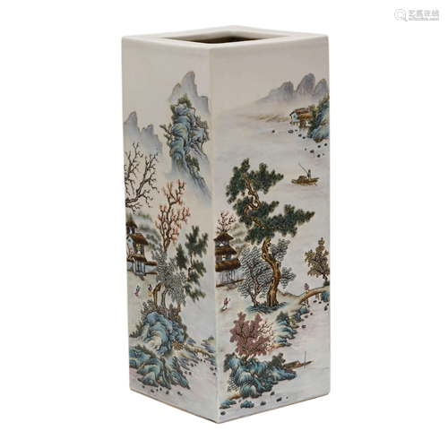 A Chinese Famille Rose Landscape Painted Porcelain