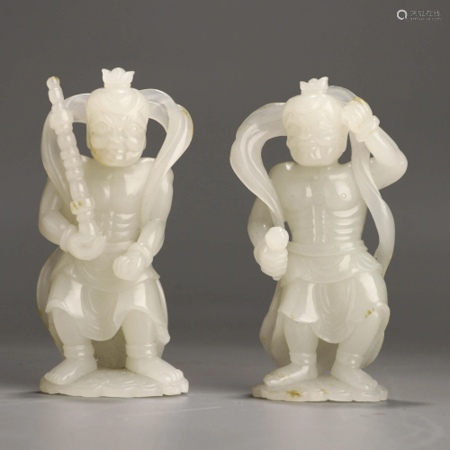 A Chinese White Hetian Jade Carved Figure Ornaments