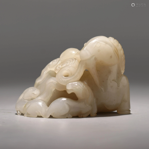 A Chinese White Hetian Jade Carved Sheep Ornament