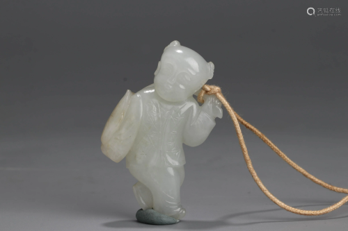 A Chinese White Hetian Jade Carved Boy Ornament