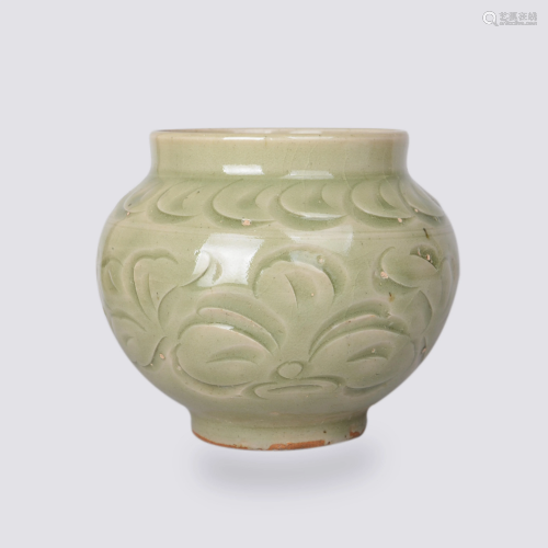 A Chinese Cyan Glazed Floral Porcelain Jar