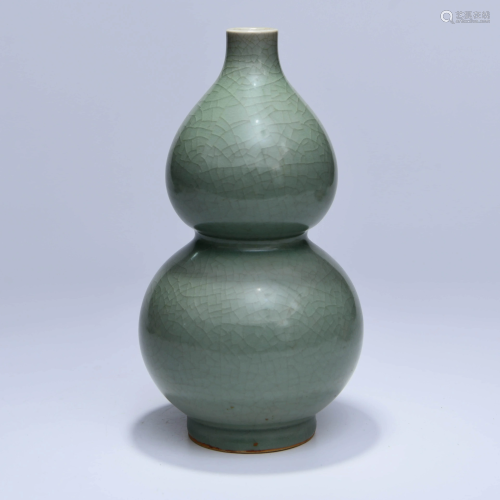 A Chinese Cyan Glazed Porcelain Gourd-shaped Vase