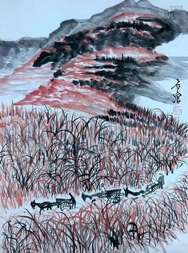 A Chinese Landscape Painting Scroll, Shi Lu Mark