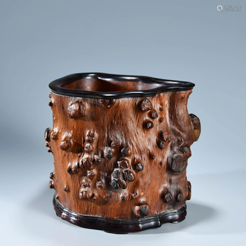 A Chinese Red Sandalwood Carved Brush Pot