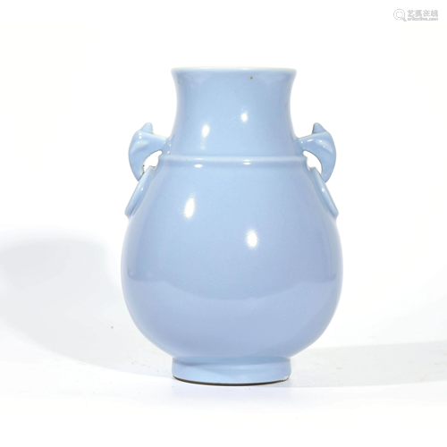 A Chinese Skyblue Glazed Porcelain Double Ear …