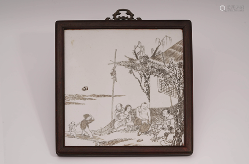 A Chinese Character story Carved Porcelain Plate