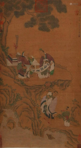 A Chinese Painting Silk Scroll, Li Gonglin Mark