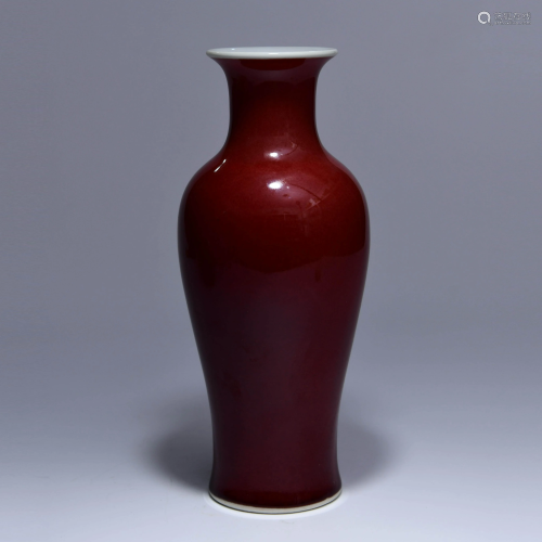 A Chinese Red Glaze Porcelain Guanyin Vase