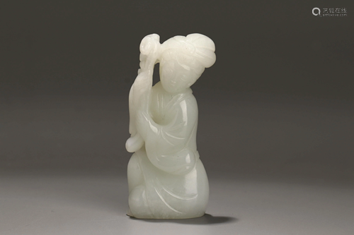 A Chinese White Hetian Jade Carved Woman Ornament