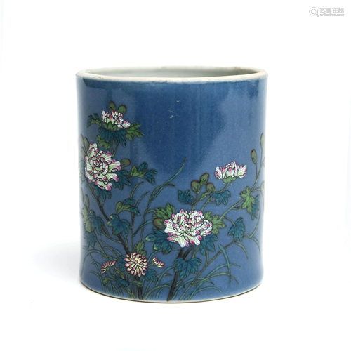 A Chinese Famille Rose Floral Porcelain Brush Pot