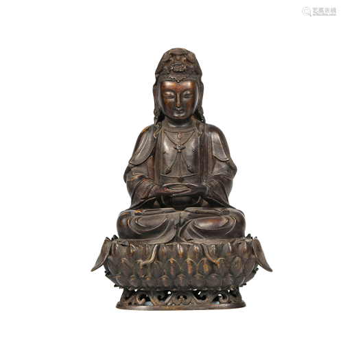 A Chinese Copper Guanyin Statue