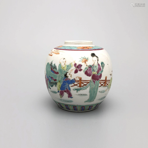 A Chinese Famille Rose Figure Painted Porcelain Jar