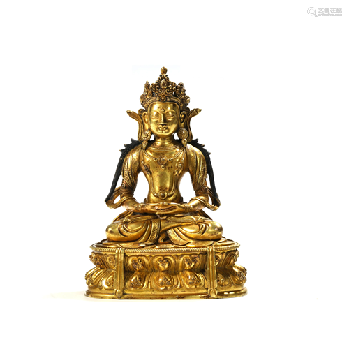 A Chinese Gild Copper Guanyin Seated Statue