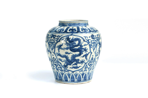 A Chinese Blue and White Floral Dragon Pattern