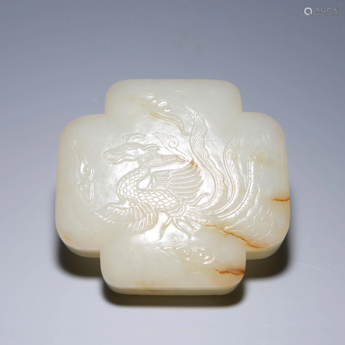 A Chinese White Jade Carved Square Box with Cover