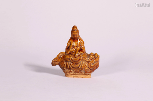 A Chinese Brown Glaze Porcelain Guanyin Statue