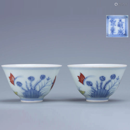 A Pair of Chinese Doucai Flower&butterfly Painted