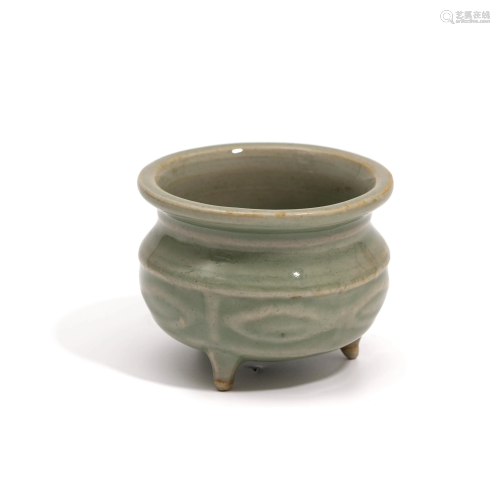 A Chinese Cyan Glazed Porcelain Three-legged Incense