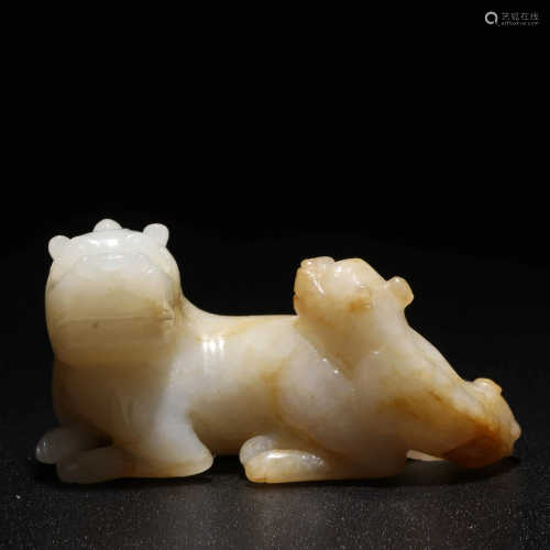 A Chinese White Hetian Jade Carved Beast Ornament