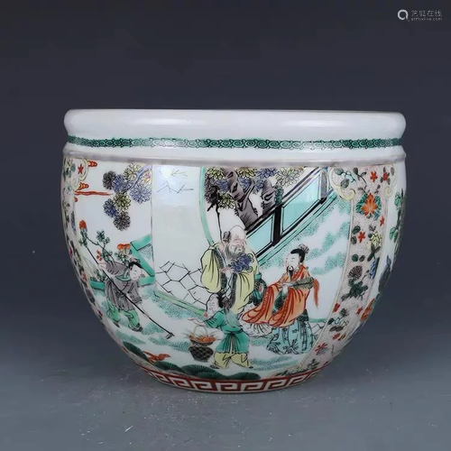 A Chinese Multi Colored Figure Painted Porcelain Vat