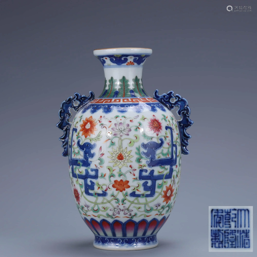 A Chinese Blue and White Doucai Floral Porcelain …