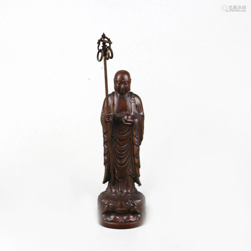 A Chinese Boxwood Carved Eminent Monk Statue