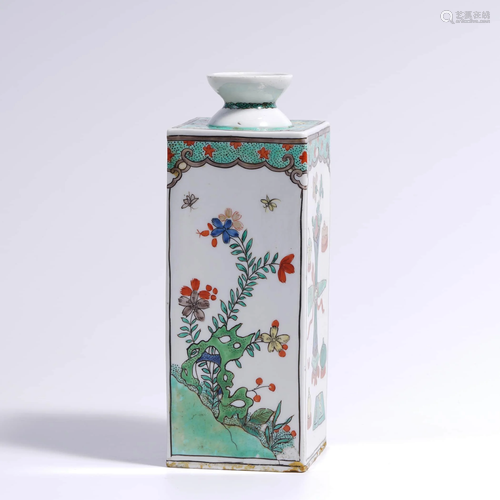 A Chinese Multi Colored Floral Porcelain Square Vase