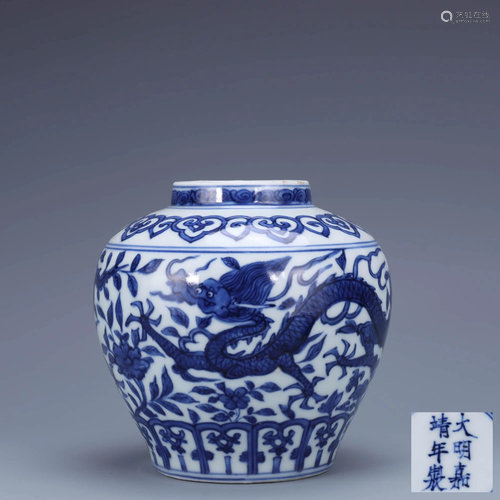 A Chinese Blue and White Floral Dragon Pattern