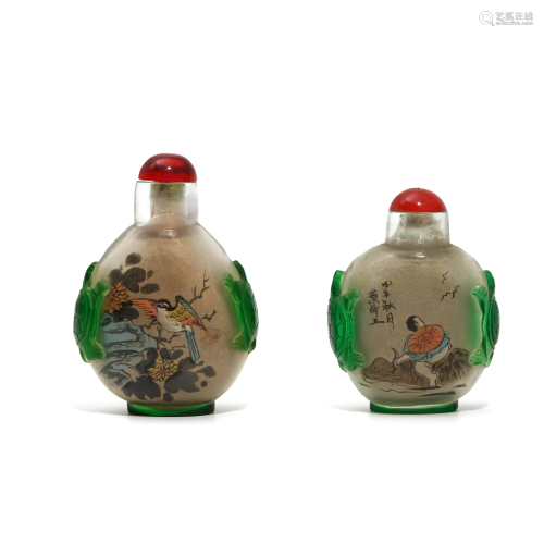 A Pair of Chinese Figure Flower&Bird Pattern Snuff