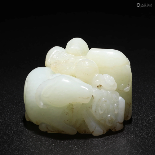 A Chinese White Hetian Jade Carved Sheep Ornament