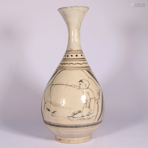 A Chinese Cizhou Kiln Children Painted Porcelain Vase