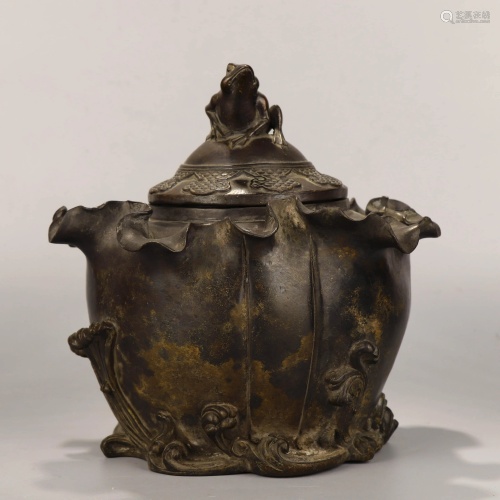 A Chinese Copper Lotus Frog Jar