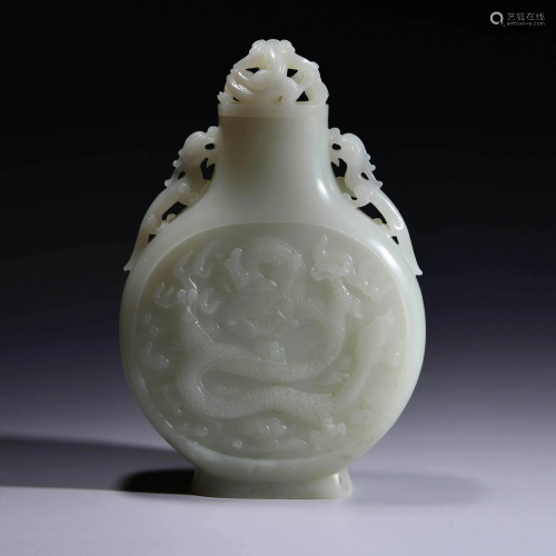 A Chinese Dragon Pattern Jade Carved Pot Orna…