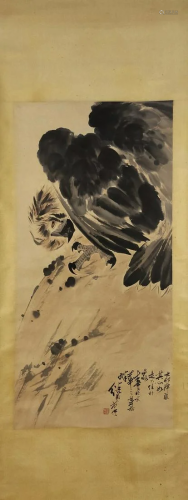 A Chinese Eagle Painting Scroll, Liu Jiyou Mark