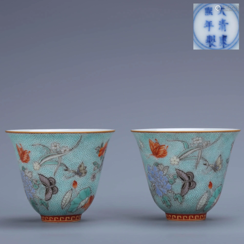 A Pair of Chinese Blue Flower&butterfly Painted