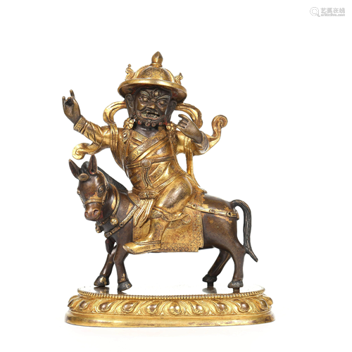 A Chinese Gild Copper Statue of Fortune God