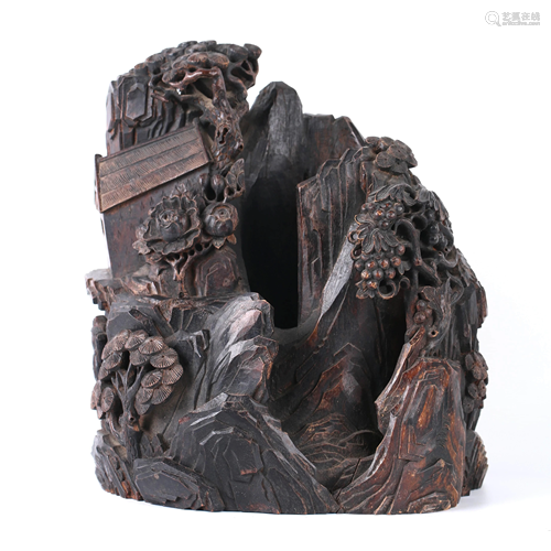 A Chinese Red Sandalwood Carved Rockery