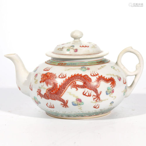 A Chinese Iron Red Dragon Pattern Porcelain Teapot