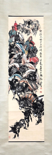 A Chinese Donkey Painting Scroll, Huang Zhou M…