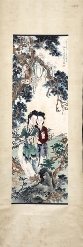A Chinese Women Painting Scroll, Xu Cao Mark