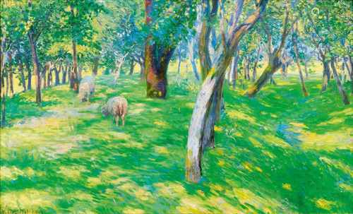 Arthur Siebelist(Loschwitz/Dresden 1870 - Hittfeld/Hamburg 1945)Schafe in lichtem WaldÖl/Lw./Karton,