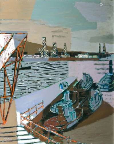 Irma Weiland(Hamburg 1908 - Hamburg 2004)Im Hamburger HafenÖl/Lw., 105 x 81,5 cm, l. u. sign. I.