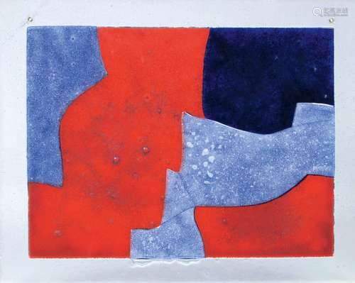 Serge Poliakoff(Moskau 1900 - Paris 1969)Glas-Tableau 'Komposition in Blau, Rot und Schwarz'1965.