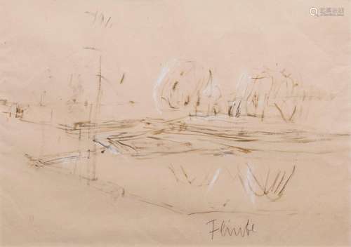 Fritz Flinte(Hamburg 1876 - Hamburg 1963)LandschaftPinselzeichnung, weiß gehöht, 42 x 58,5 cm, r. u.